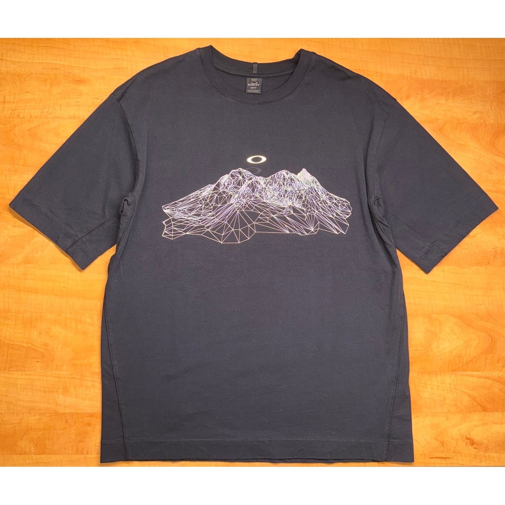 Oakley Mens Boxy Fit Mountain Graphic T-Shirt Black XL Geometric Ellipse Logo